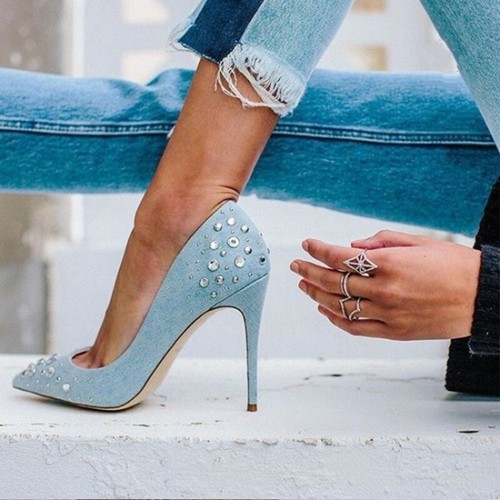 denim shoes with rhinestones